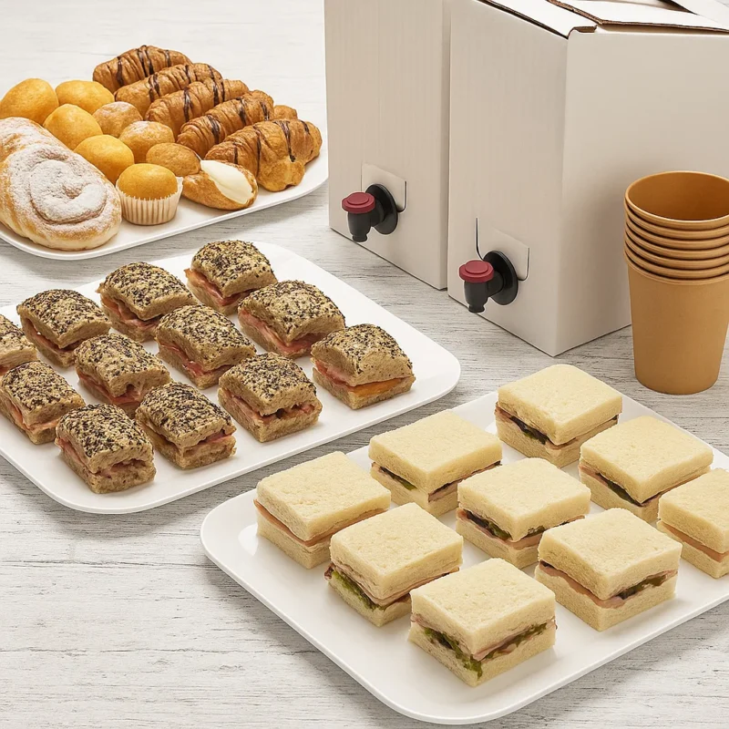 Pack Desayuno Mixto 10 Personas — termos café & leche, dulce + salado