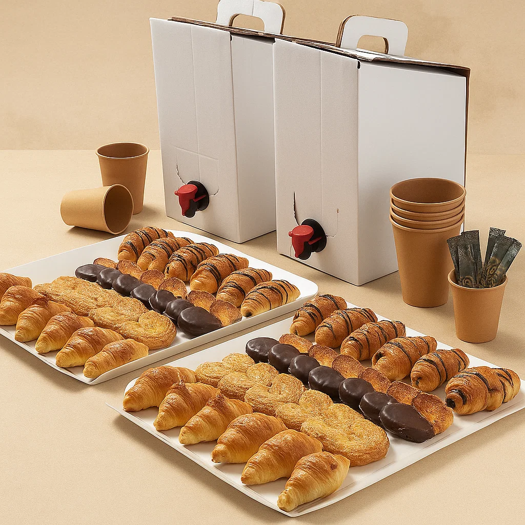 Pack Dulce Oficina Valencia (10 pers.) — 48 mini bollería + 2 termos