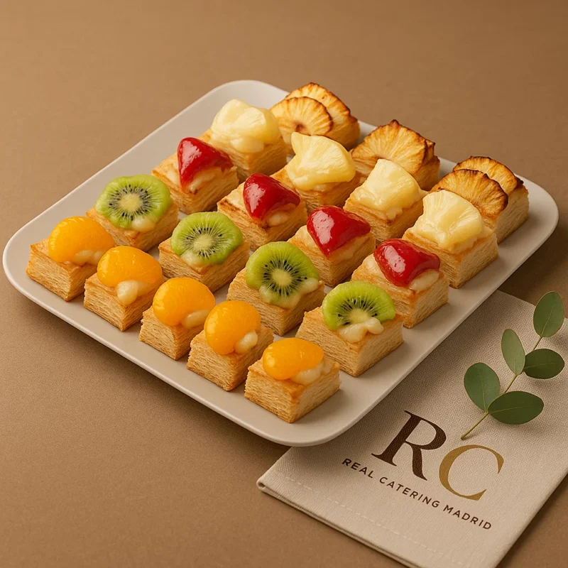 Bandeja de mini hojaldres con fruta fresca (16 uds)