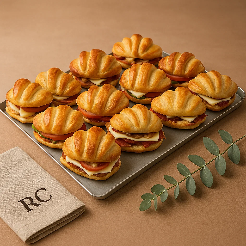 Bandeja 12 Mini Brioches Mix — sobrasada & brie, caprese al pesto y pollo con aguacate